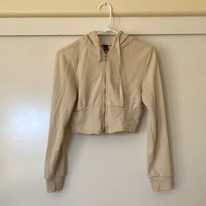Women's Cream Cropped Corset Hoodie Jacket